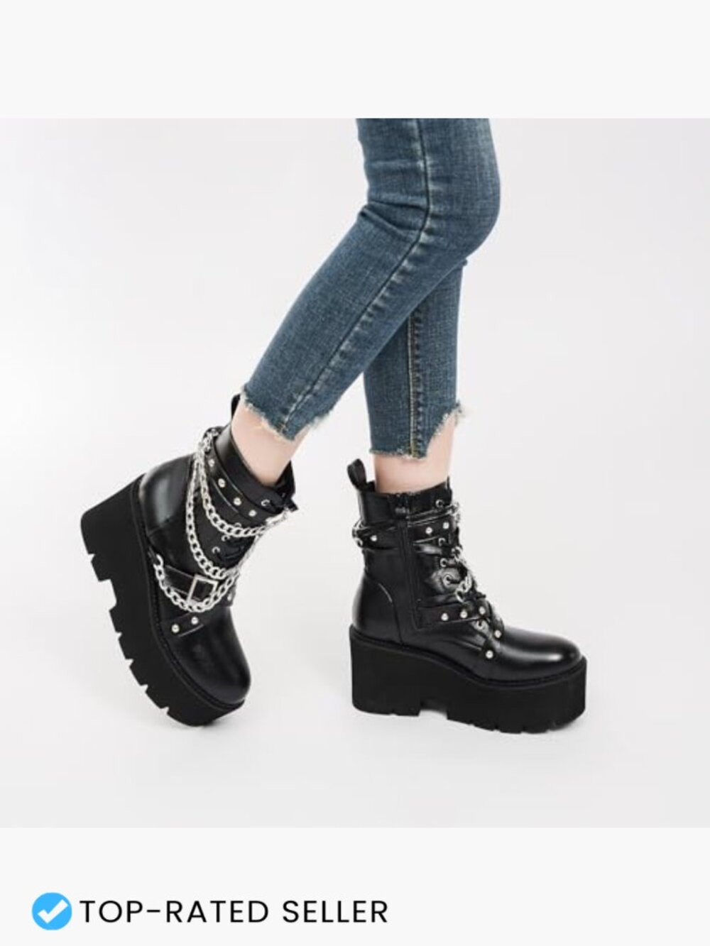 Chunky Platform Combat Ankle Booties Punk Goth Boots Women's Fashion Mid Calf - Picture 7 of 7